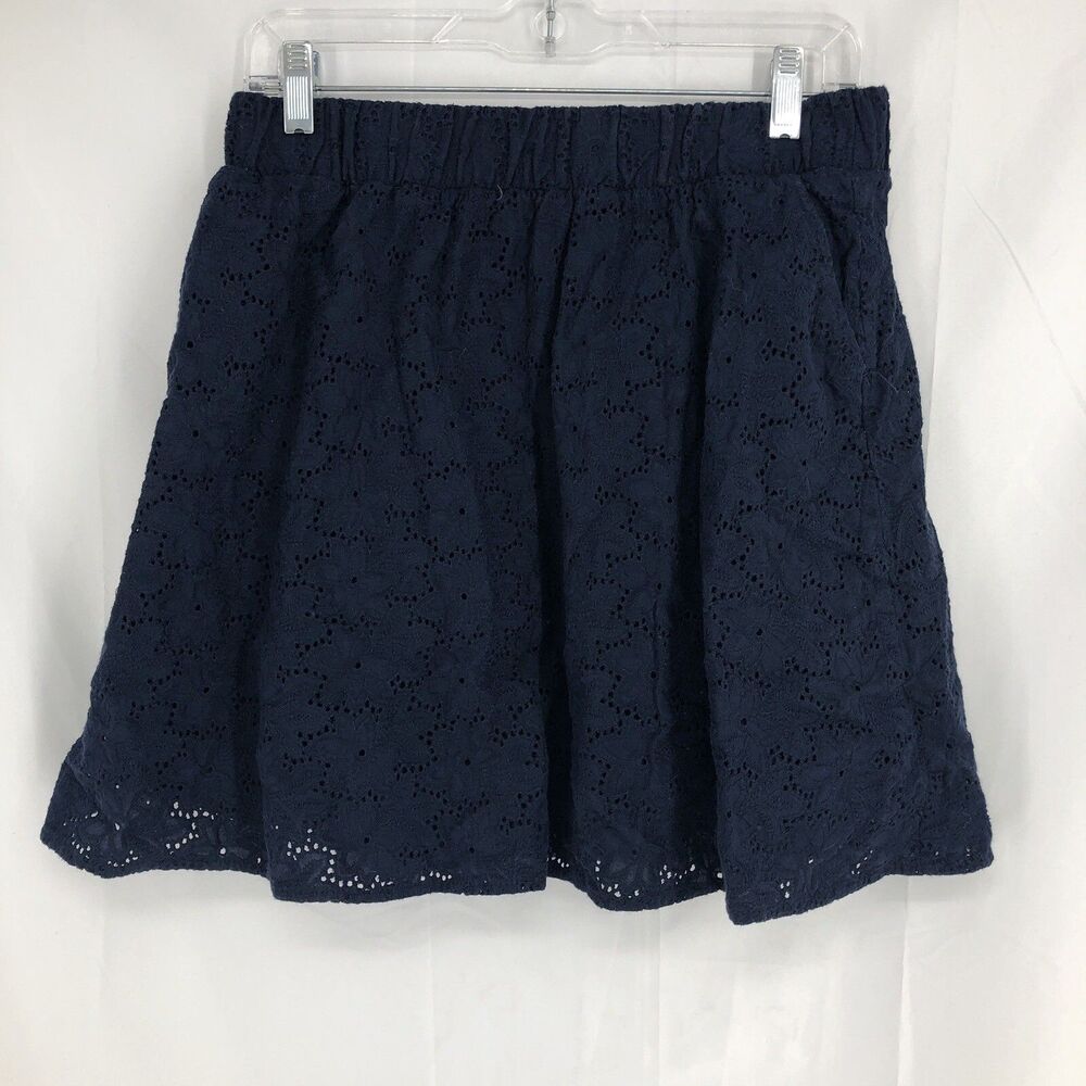 The Webster Miami Target Navy Blue Elastic Waist Eyelet Lace Lined Skirt Medium